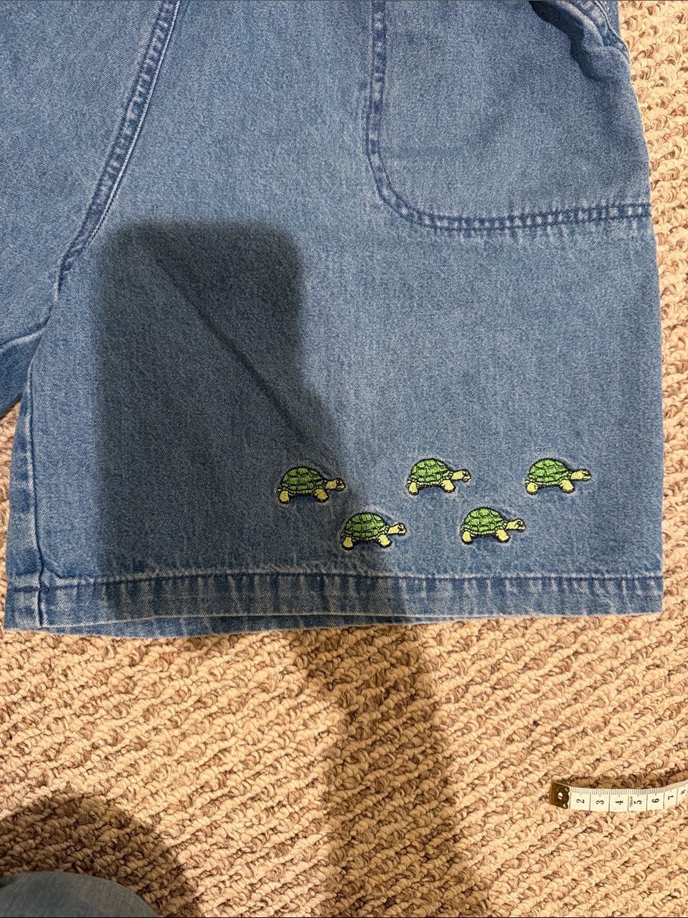 Vintage 90s K.T. Sport Denim Shorts with Green Turtle Embroidery - Picture 5 of 9